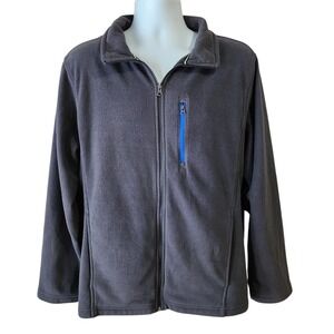 Tek Gear Men's Large Gray Fleece Full Zip Jacket Blue Accent Pockets Activewear